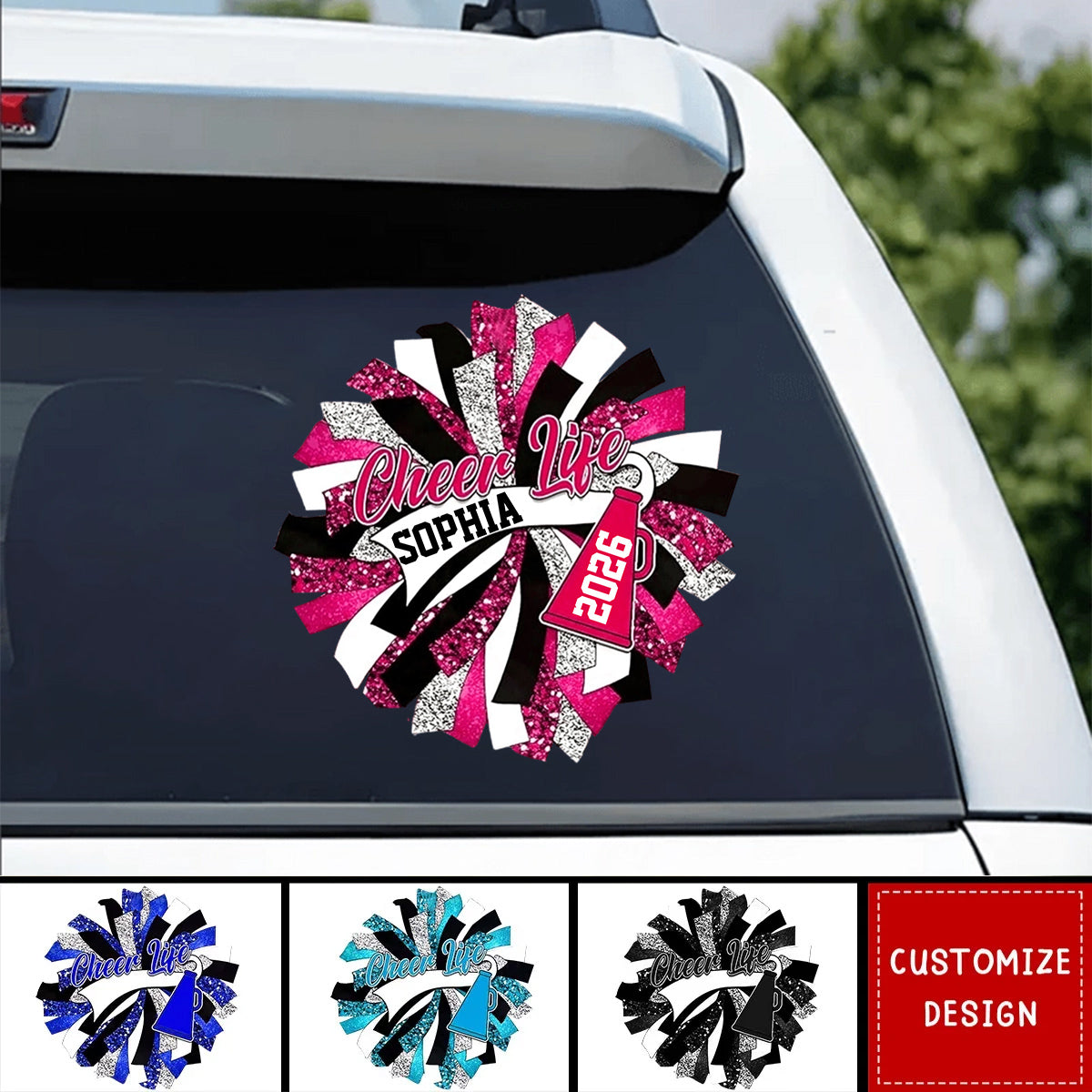 Personalized Cheerleading Pom Pom Girl Sticker - Custom Gift for Cheerleading Lovers