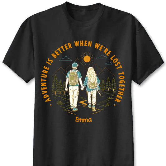 "Adventure Partners For Life" Personalized Couple Shirts - Custom Matching Hiking Camping Tees for Couples