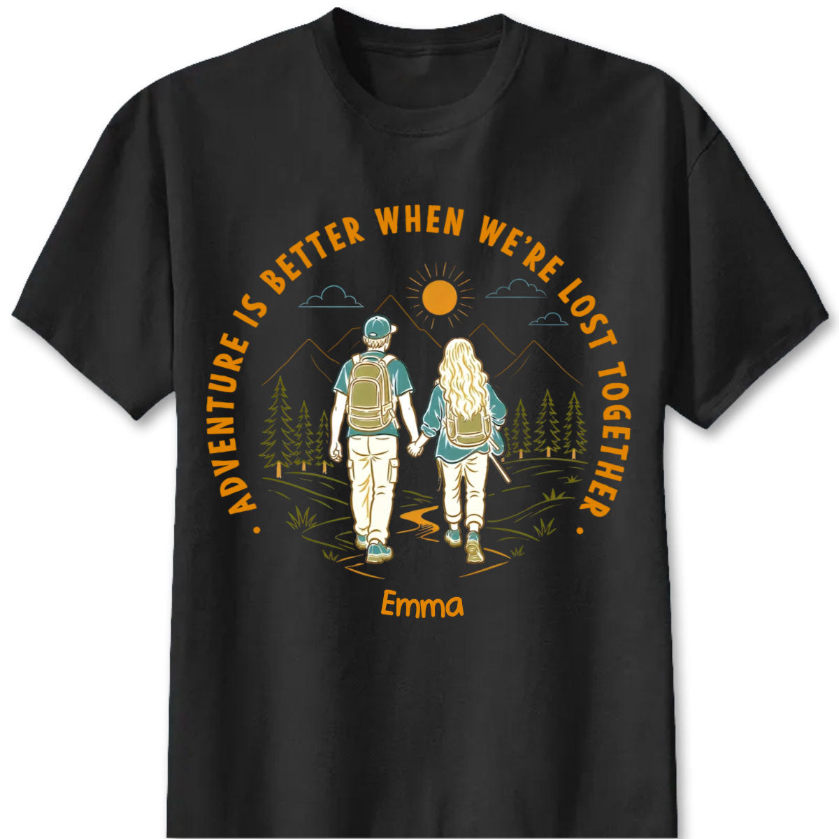"Adventure Partners For Life" Personalized Couple Shirts - Custom Matching Hiking Camping Tees for Couples