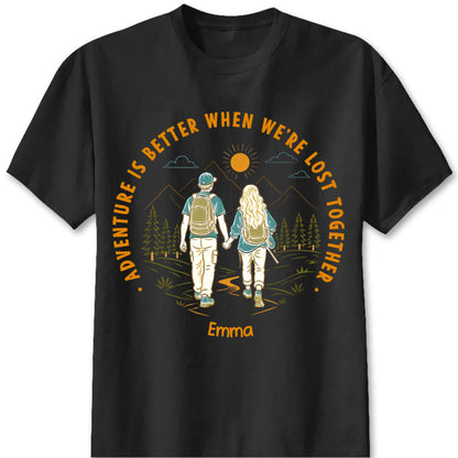 "Adventure Partners For Life" Personalized Couple Shirts - Custom Matching Hiking Camping Tees for Couples