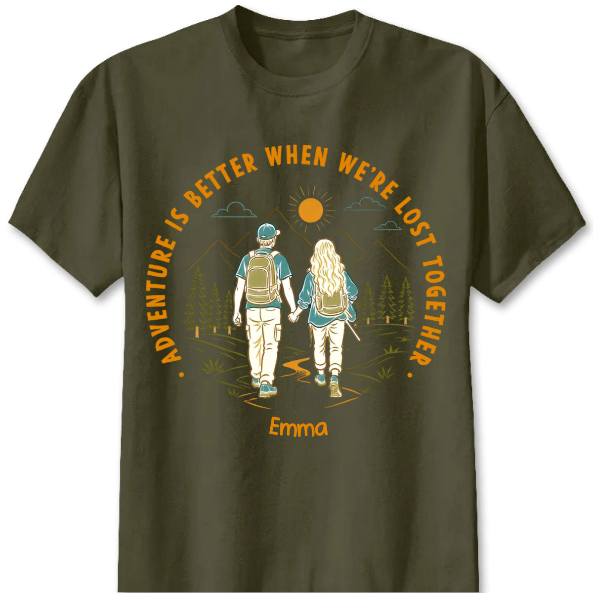 "Adventure Partners For Life" Personalized Couple Shirts - Custom Matching Hiking Camping Tees for Couples