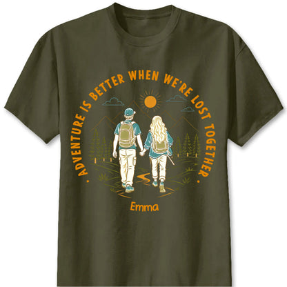 "Adventure Partners For Life" Personalized Couple Shirts - Custom Matching Hiking Camping Tees for Couples