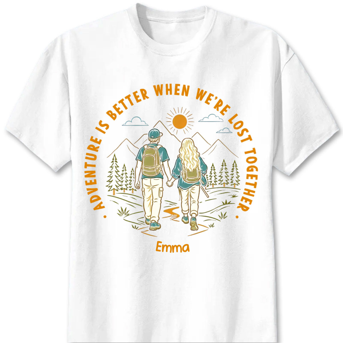 "Adventure Partners For Life" Personalized Couple Shirts - Custom Matching Hiking Camping Tees for Couples