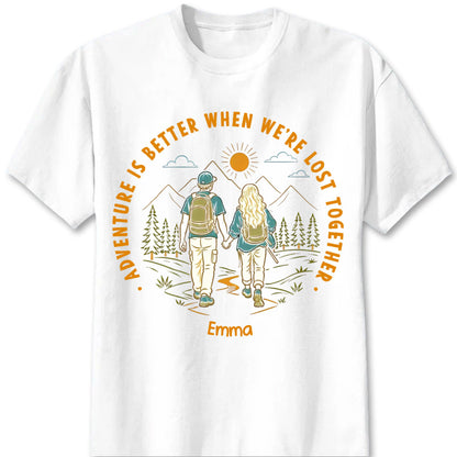 "Adventure Partners For Life" Personalized Couple Shirts - Custom Matching Hiking Camping Tees for Couples