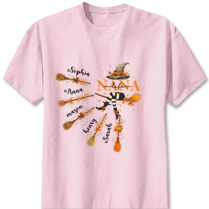 Custom Halloween Grandma Shirt - Personalized Nana Witch Broom & Pumpkin Tee