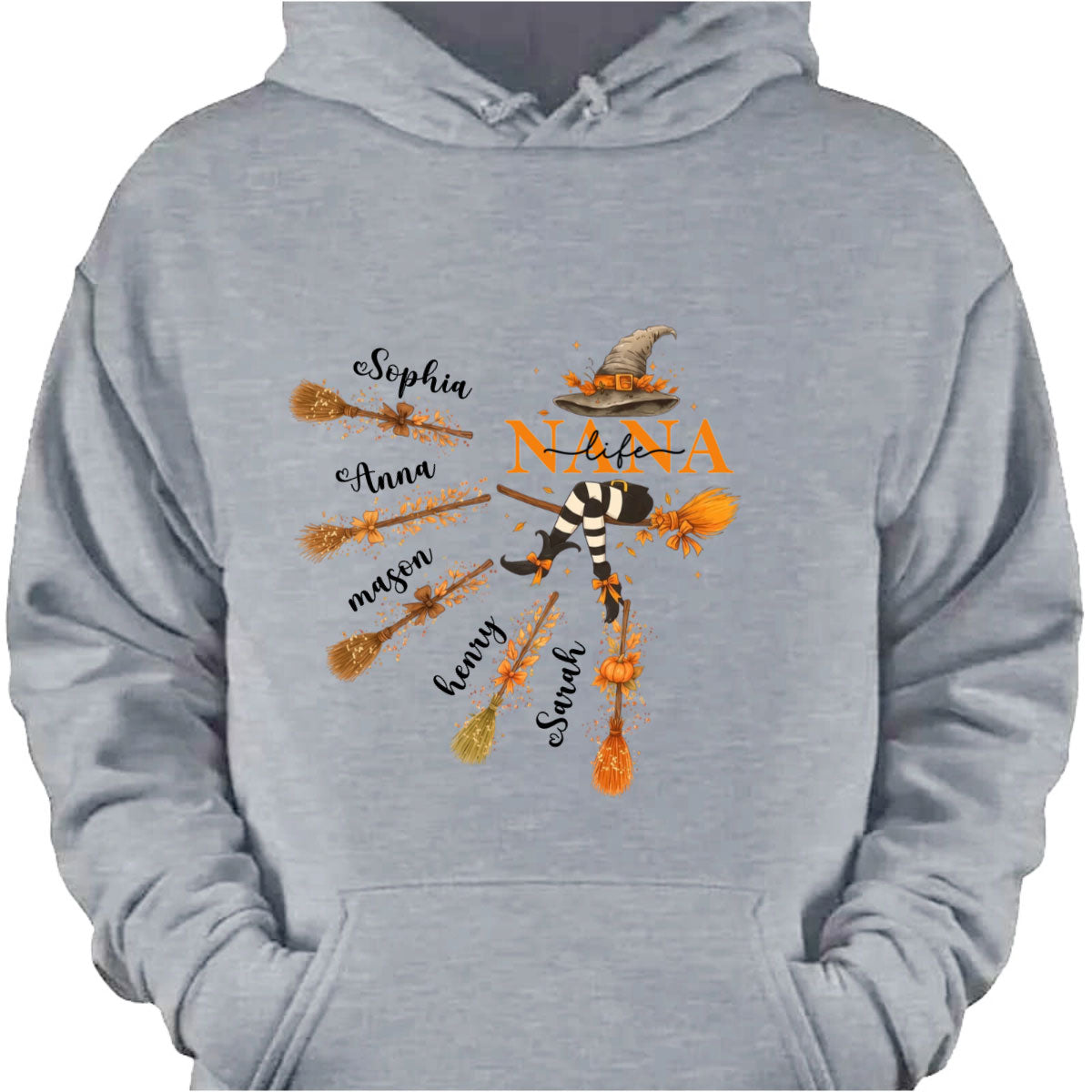 Custom Halloween Grandma Shirt - Personalized Nana Witch Broom & Pumpkin Tee