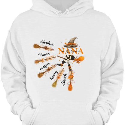 Custom Halloween Grandma Shirt - Personalized Nana Witch Broom & Pumpkin Tee