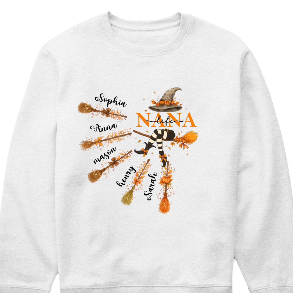 Custom Halloween Grandma Shirt - Personalized Nana Witch Broom & Pumpkin Tee