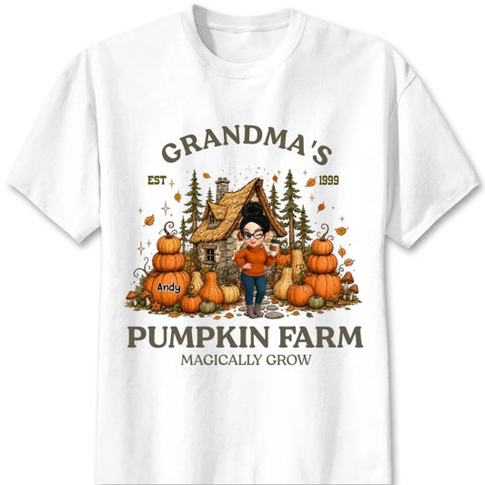 "Nana's Pumpkin Farm Magically Grow" Personalized Shirt - Custom Fall Grandma Sweatshirt with Grandkids’ Names