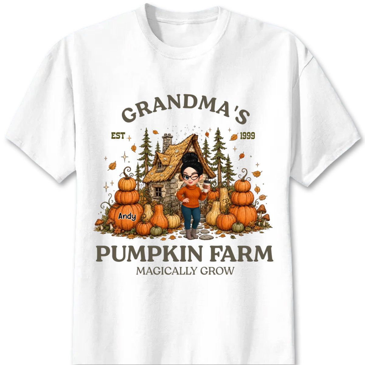 "Nana's Pumpkin Farm Magically Grow" Personalized Shirt - Custom Fall Grandma Sweatshirt with Grandkids’ Names