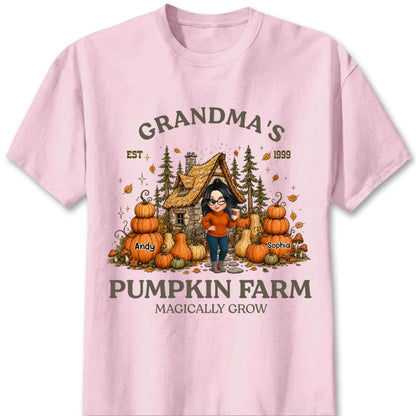 "Nana's Pumpkin Farm Magically Grow" Personalized Shirt - Custom Fall Grandma Sweatshirt with Grandkids’ Names