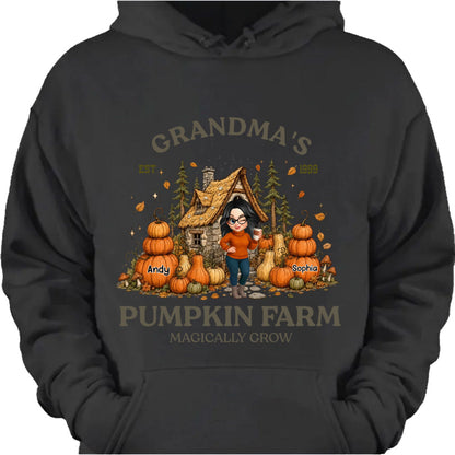 "Nana's Pumpkin Farm Magically Grow" Personalized Shirt - Custom Fall Grandma Sweatshirt with Grandkids’ Names