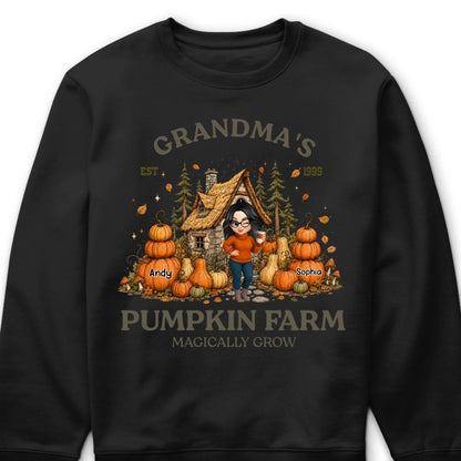 "Nana's Pumpkin Farm Magically Grow" Personalized Shirt - Custom Fall Grandma Sweatshirt with Grandkids’ Names
