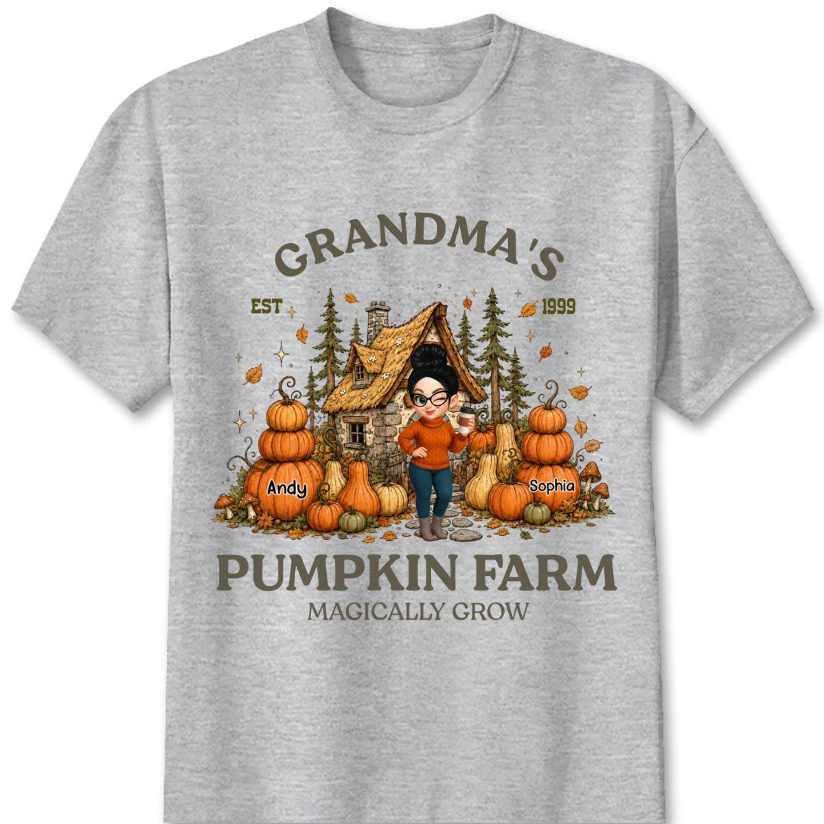 "Nana's Pumpkin Farm Magically Grow" Personalized Shirt - Custom Fall Grandma Sweatshirt with Grandkids’ Names