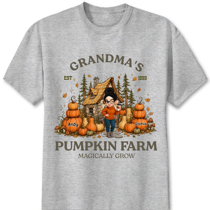 "Nana's Pumpkin Farm Magically Grow" Personalized Shirt - Custom Fall Grandma Sweatshirt with Grandkids’ Names