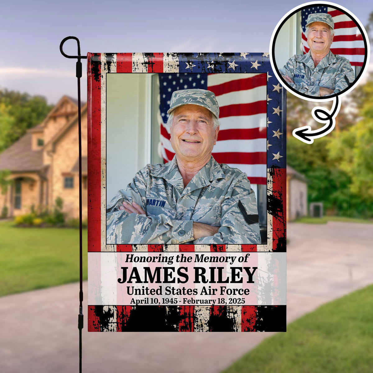 Honoring the Memory of US Military Personalized Garden Flag - Custom Veteran Photo Yard Gift