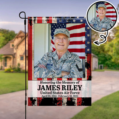 Honoring the Memory of US Military Personalized Garden Flag - Custom Veteran Photo Yard Gift