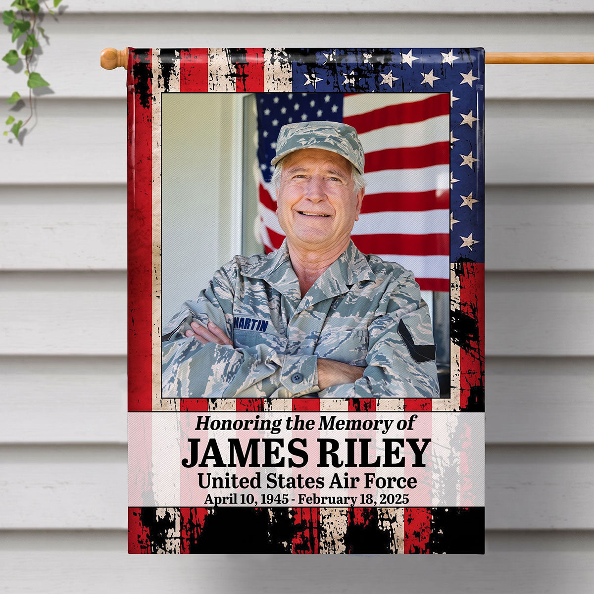 Honoring the Memory of US Military Personalized Garden Flag - Custom Veteran Photo Yard Gift