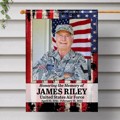 Honoring the Memory of US Military Personalized Garden Flag - Custom Veteran Photo Yard Gift