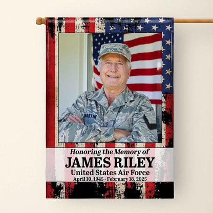 Honoring the Memory of US Military Personalized Garden Flag - Custom Veteran Photo Yard Gift