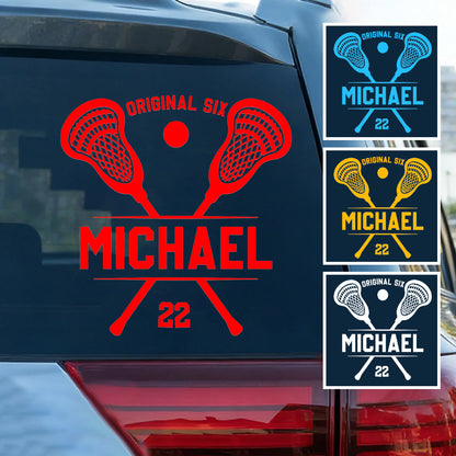 Personalized Lacrosse Player Car Window Decal Sticker - Custom Team Name Number Gift