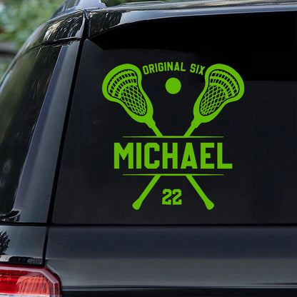 Personalized Lacrosse Player Car Window Decal Sticker - Custom Team Name Number Gift