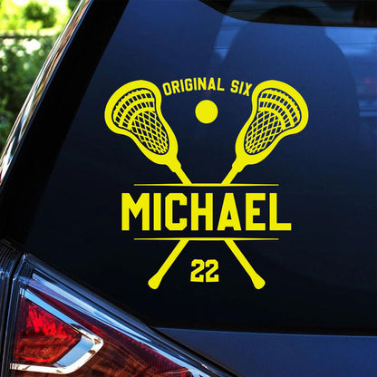 Personalized Lacrosse Player Car Window Decal Sticker - Custom Team Name Number Gift