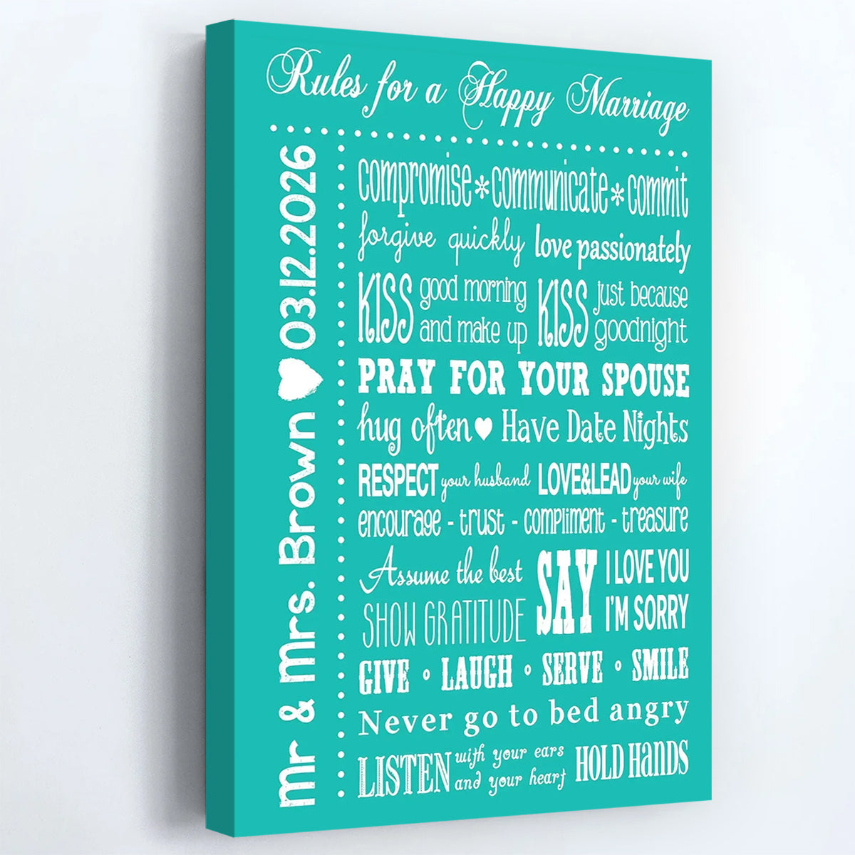 Rules for a Happy Marriage Personalized Poster / Canvas - Custom Name & Date Wall Art for Couples Anniversary & Wedding
