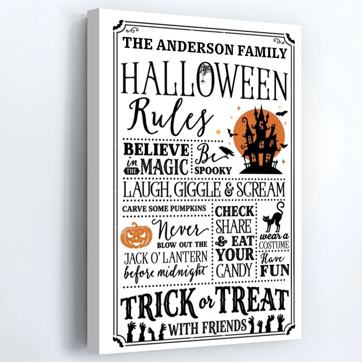 Personalized Halloween Rules Poster / Canvas - Custom Haunted House Wall Art for Family Fall Decor