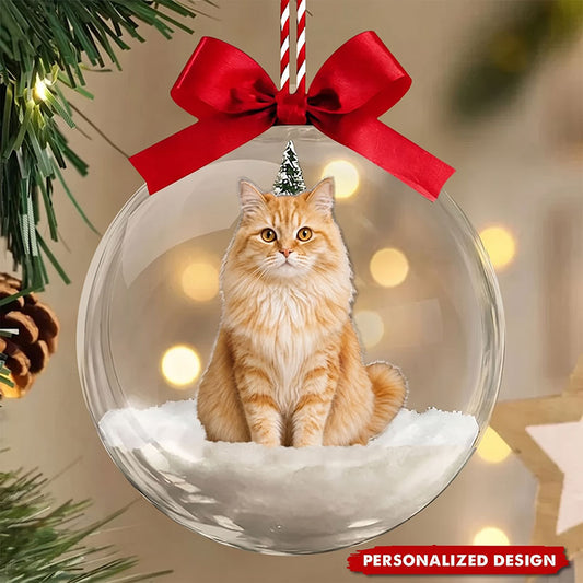 Custom Photo Pet Snow Globe Ornament - Personalized Acrylic Cat Christmas Tree Keepsake for Pet Lovers
