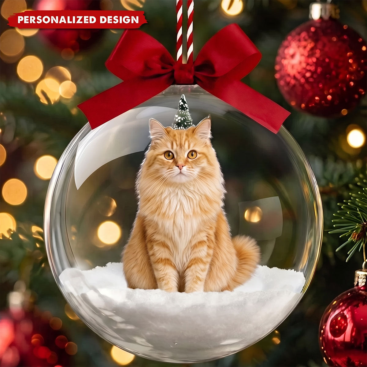 Custom Photo Pet Snow Globe Ornament - Personalized Acrylic Cat Christmas Tree Keepsake for Pet Lovers