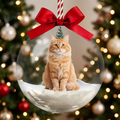 Custom Photo Pet Snow Globe Ornament - Personalized Acrylic Cat Christmas Tree Keepsake for Pet Lovers
