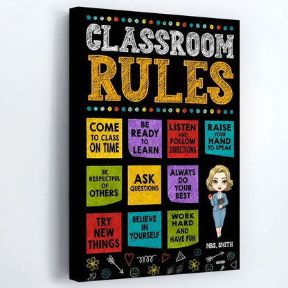 Classroom Rules Chalkboard Art Personalized Poster / Canvas - Custom Back to School & Appreciation Gift for Teachers