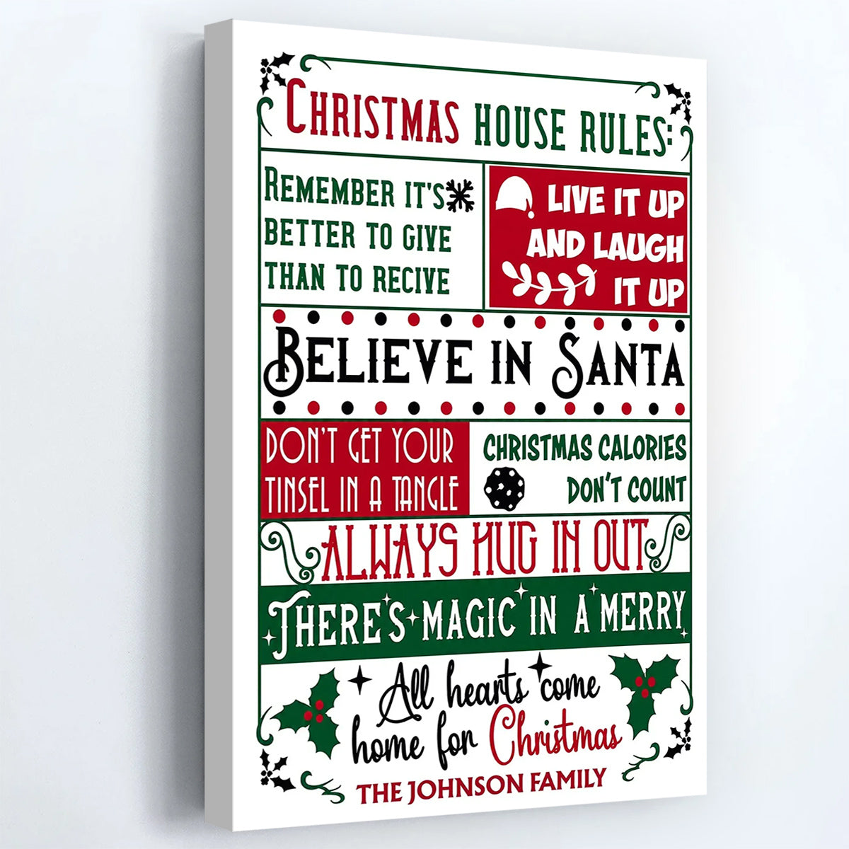 Christmas House Rules Believe In Santa - Personalized Poster / Canvas for Family Holiday Decor