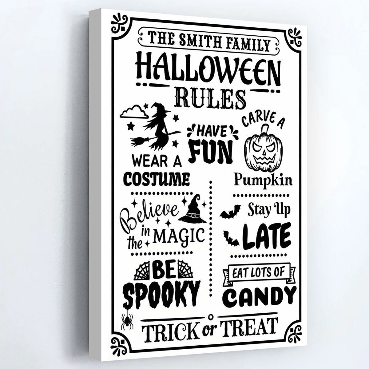 The Family Halloween Rules Custom Wall Decor - Personalized Spooky Pumpkin & Witch Poster / Canvas for Home