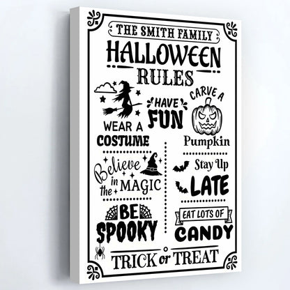 The Family Halloween Rules Custom Wall Decor - Personalized Spooky Pumpkin & Witch Poster / Canvas for Home