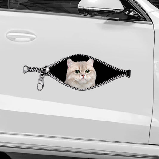 Custom Cat Zipper Car Decal - Personalized Sticker Gift for Cat Lovers