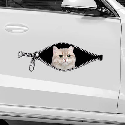 Custom Cat Zipper Car Decal - Personalized Sticker Gift for Cat Lovers