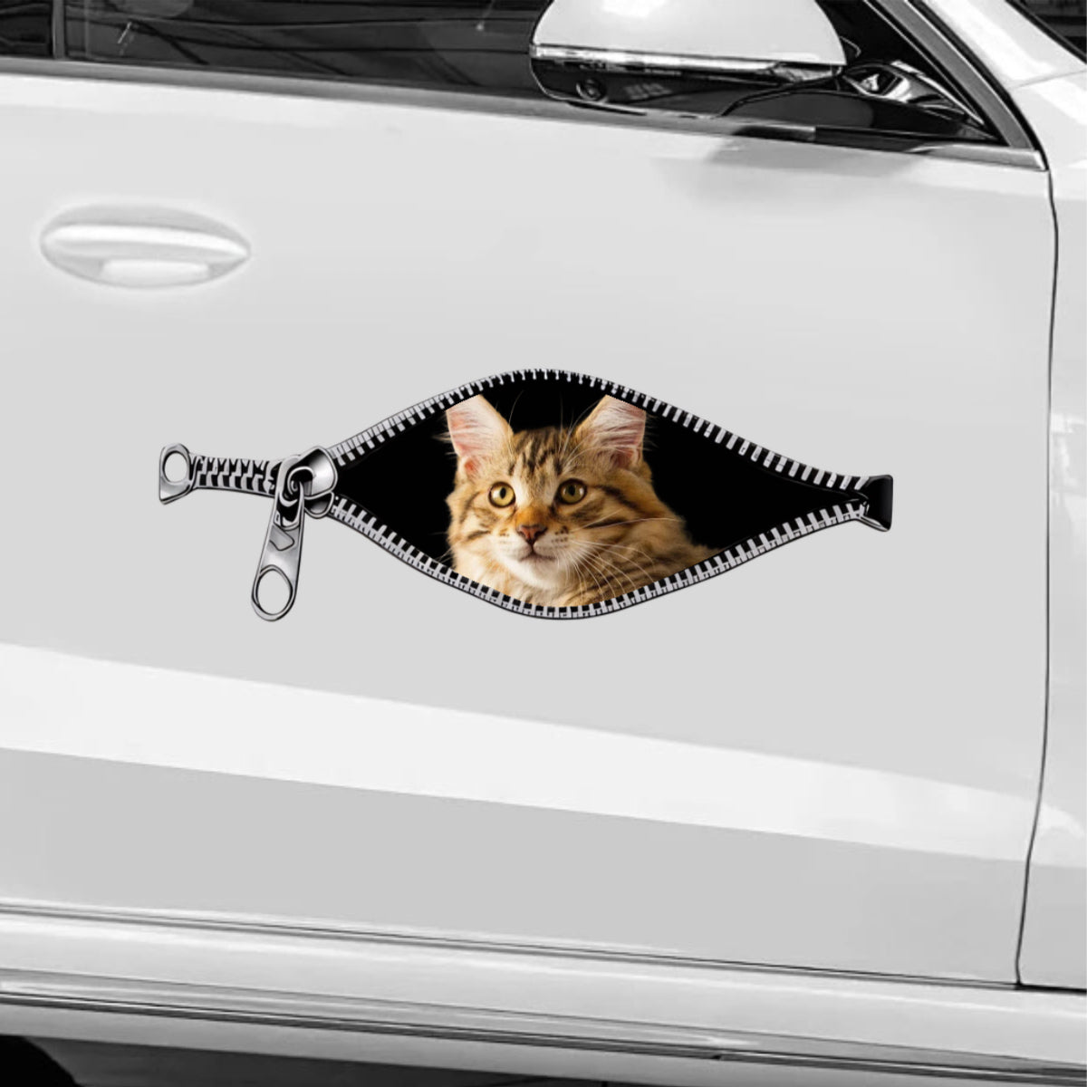 Custom Cat Zipper Car Decal - Personalized Sticker Gift for Cat Lovers