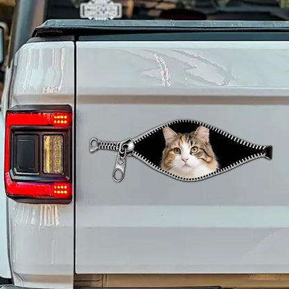 Custom Cat Zipper Car Decal - Personalized Sticker Gift for Cat Lovers