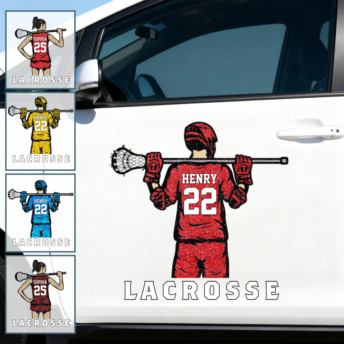 Personalized Lacrosse Car Decal - Custom Name and Jersey Number for Fans and Players