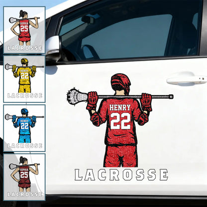 Personalized Lacrosse Car Decal - Custom Name and Jersey Number for Fans and Players