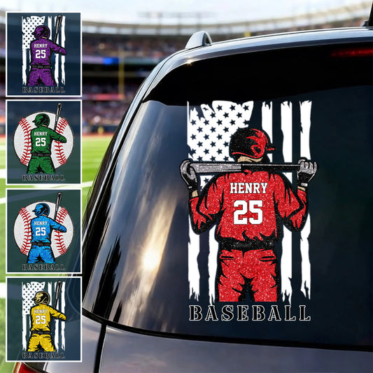 Personalized Baseball Car Decal - Custom Name and Jersey Number for Fans and Players