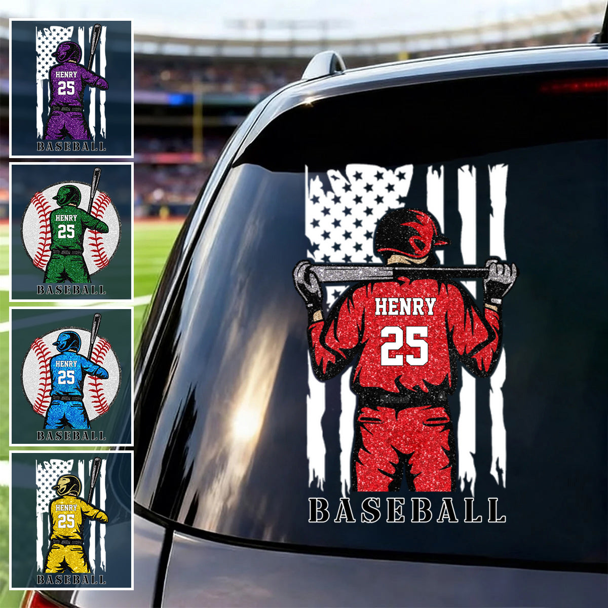 Personalized Baseball Car Decal - Custom Name and Jersey Number for Fans and Players