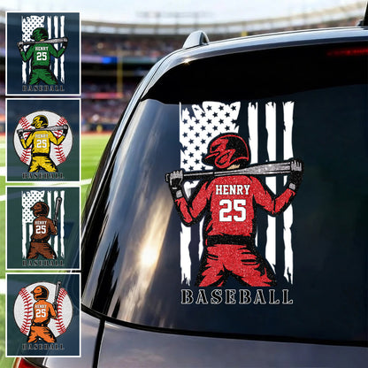 Personalized Baseball Car Decal - Custom Name and Jersey Number for Fans and Players