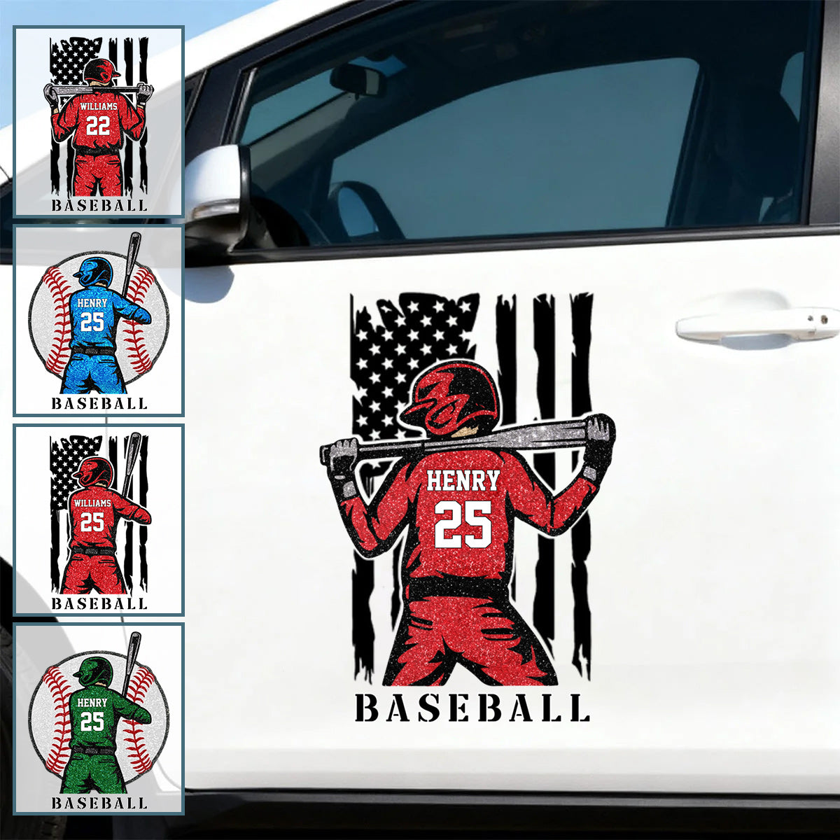 Personalized Baseball Car Decal - Custom Name and Jersey Number for Fans and Players