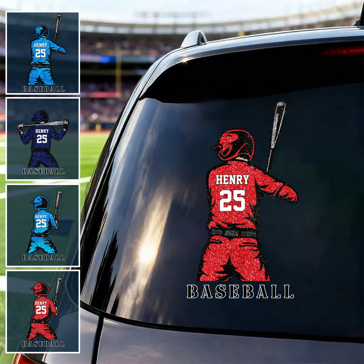 Personalized Baseball Car Decal - Custom Name and Jersey Number for Fans and Players