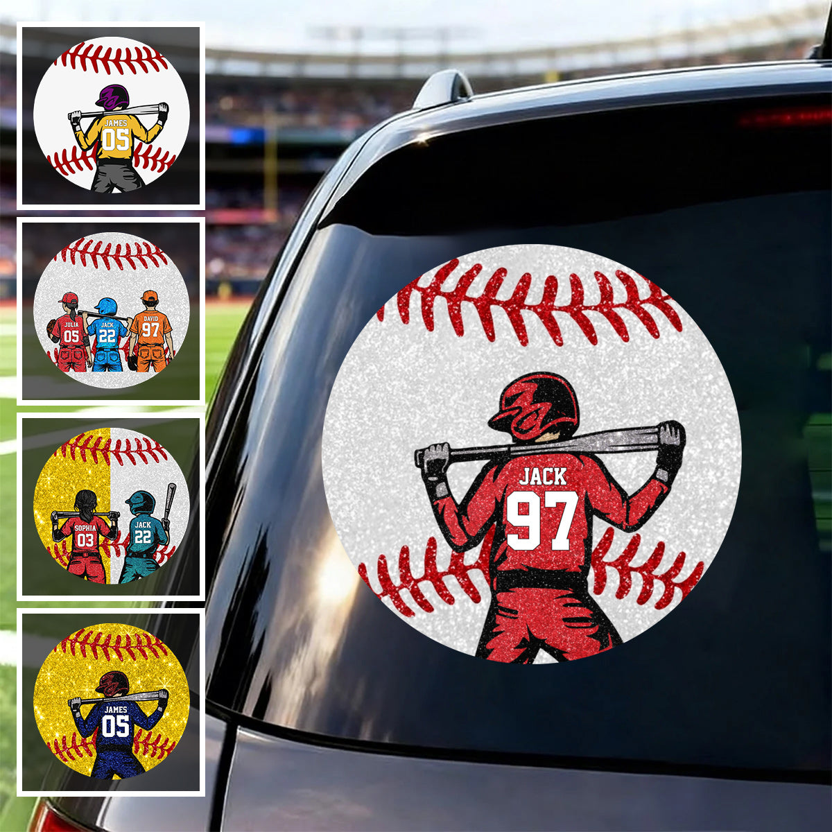 Personalized Baseball Car Decal - Custom Name and Jersey Number for Fans and Players