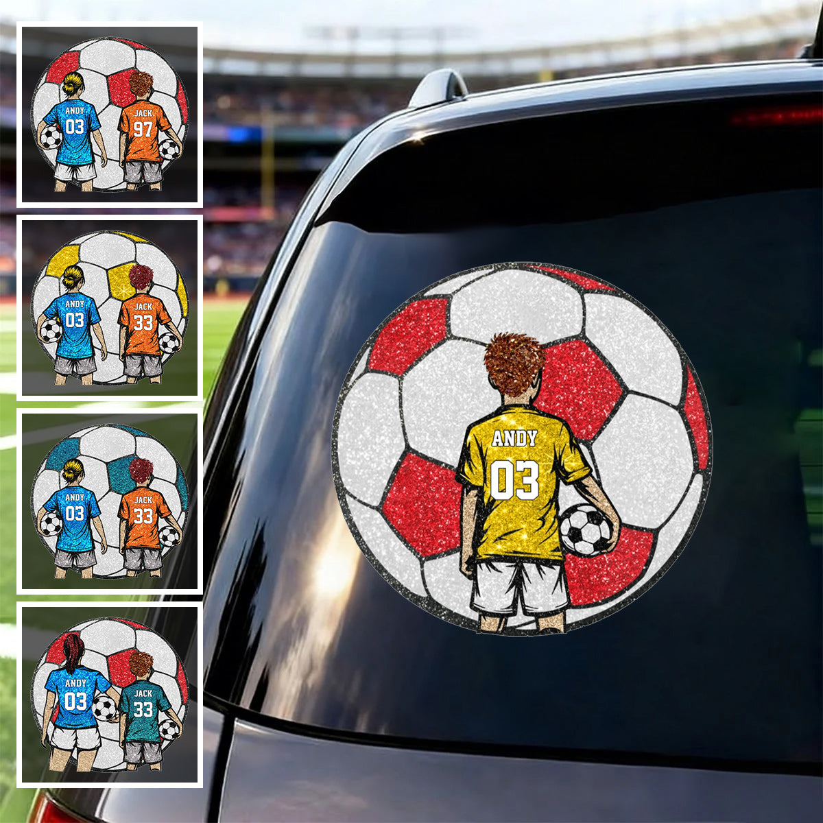 Personalized Soccer Car Decal - Custom Name and Jersey Number for Fans and Players