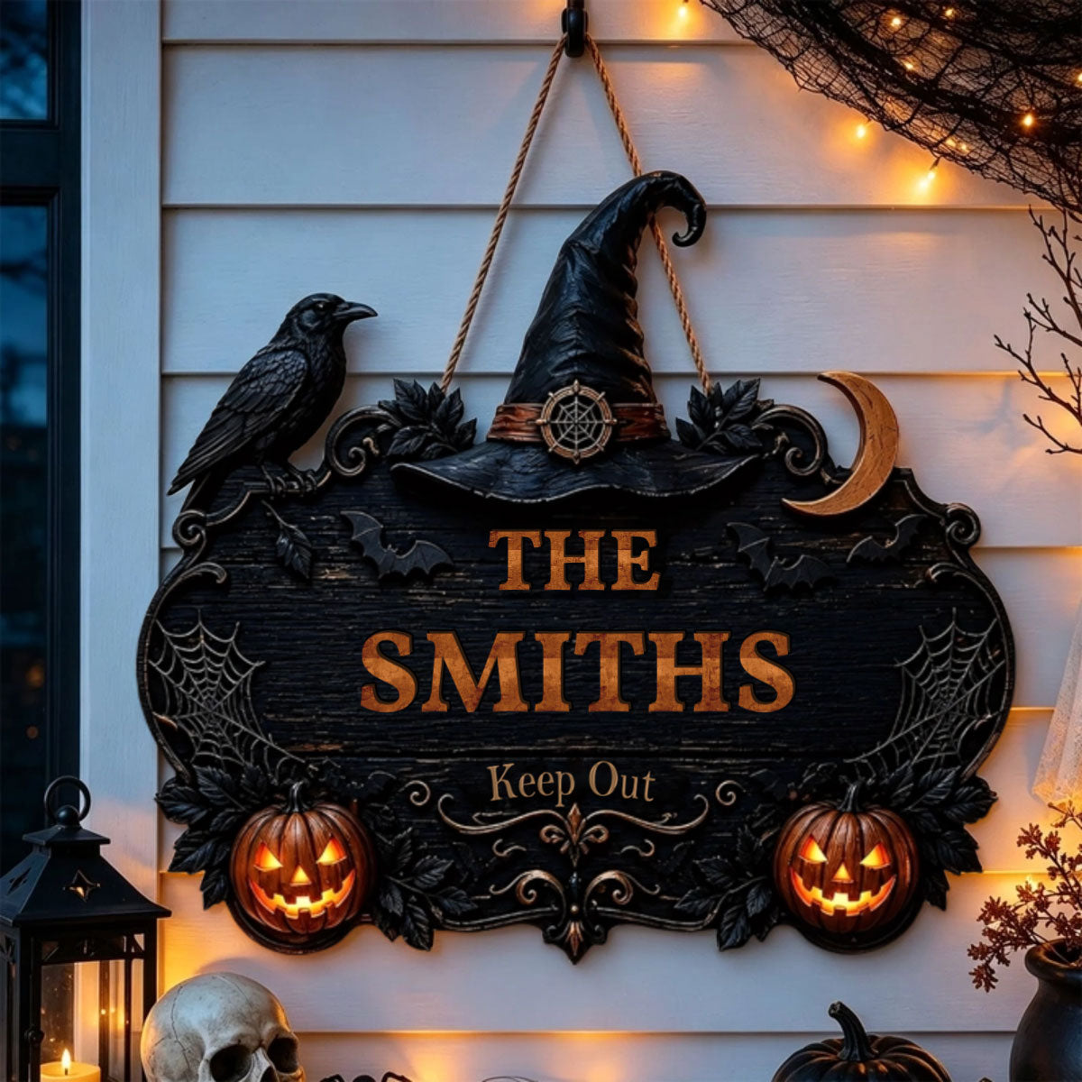 Custom Halloween Wooden Door Sign - Personalized Family Name Porch Decor